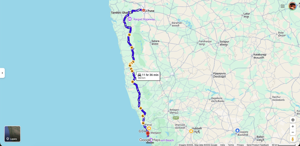 Pune to Goa via NH66 - Mumbai Goa Route